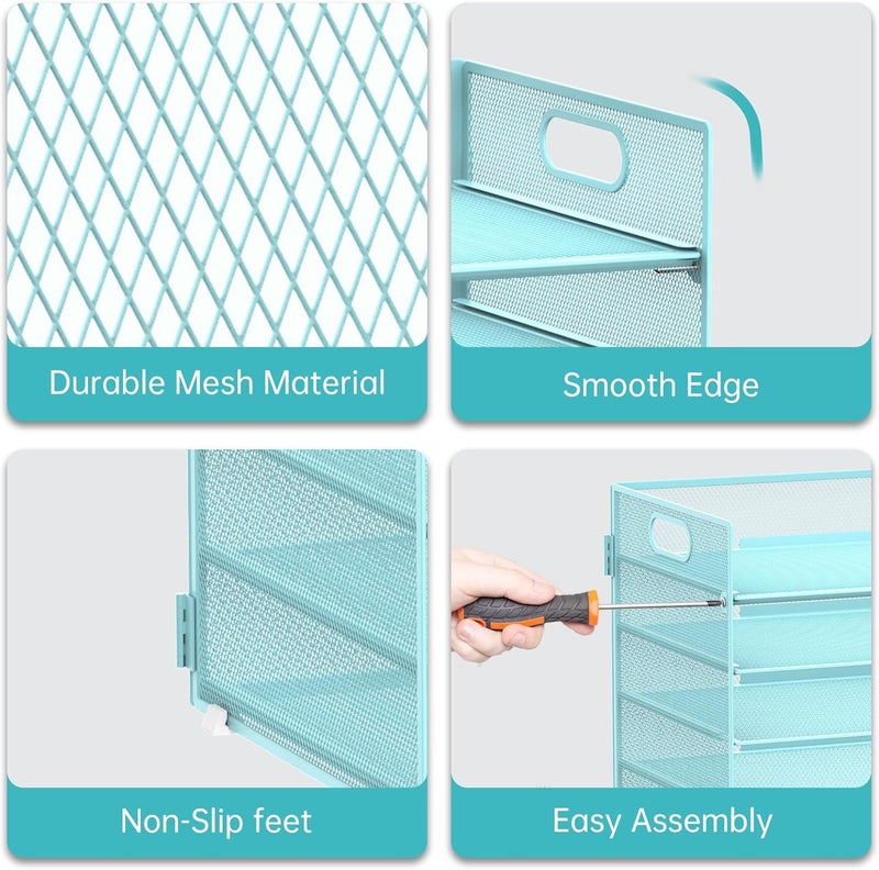 ReePlan 7 Tier Paper Organizer - Mesh Desktop File Holder with Handles for Office School Desk, Black (Blue) - Image 4